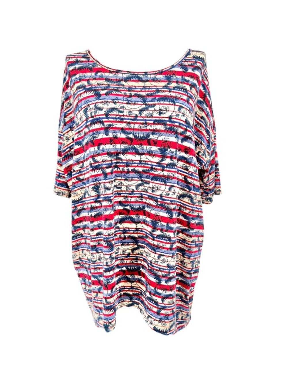 LuLaRoe Americana Irma Tunic Womens 2XL Red White Blue Stripe Patriotic Eagle